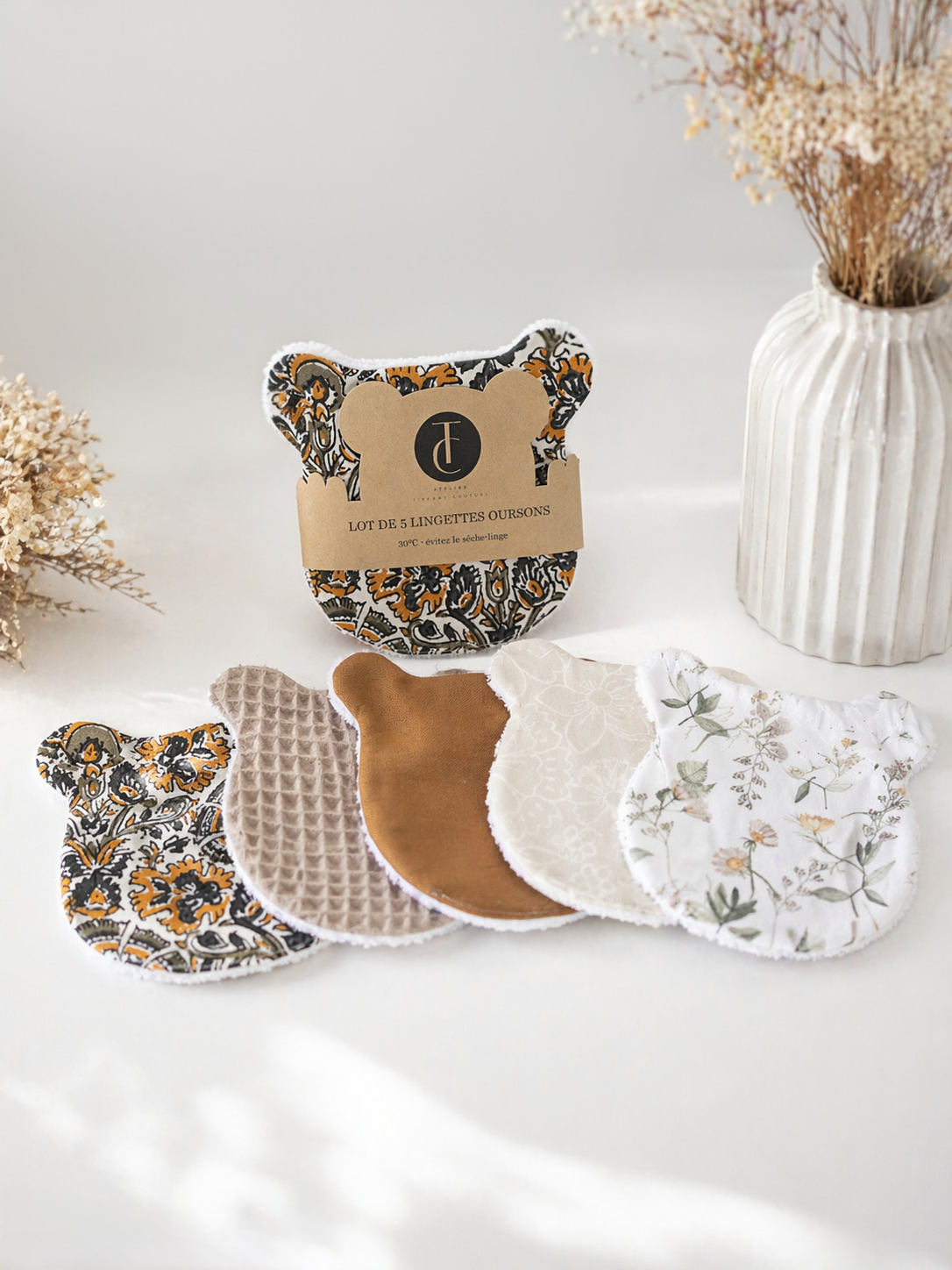 Lot de 5 lingettes Lavables Ourson