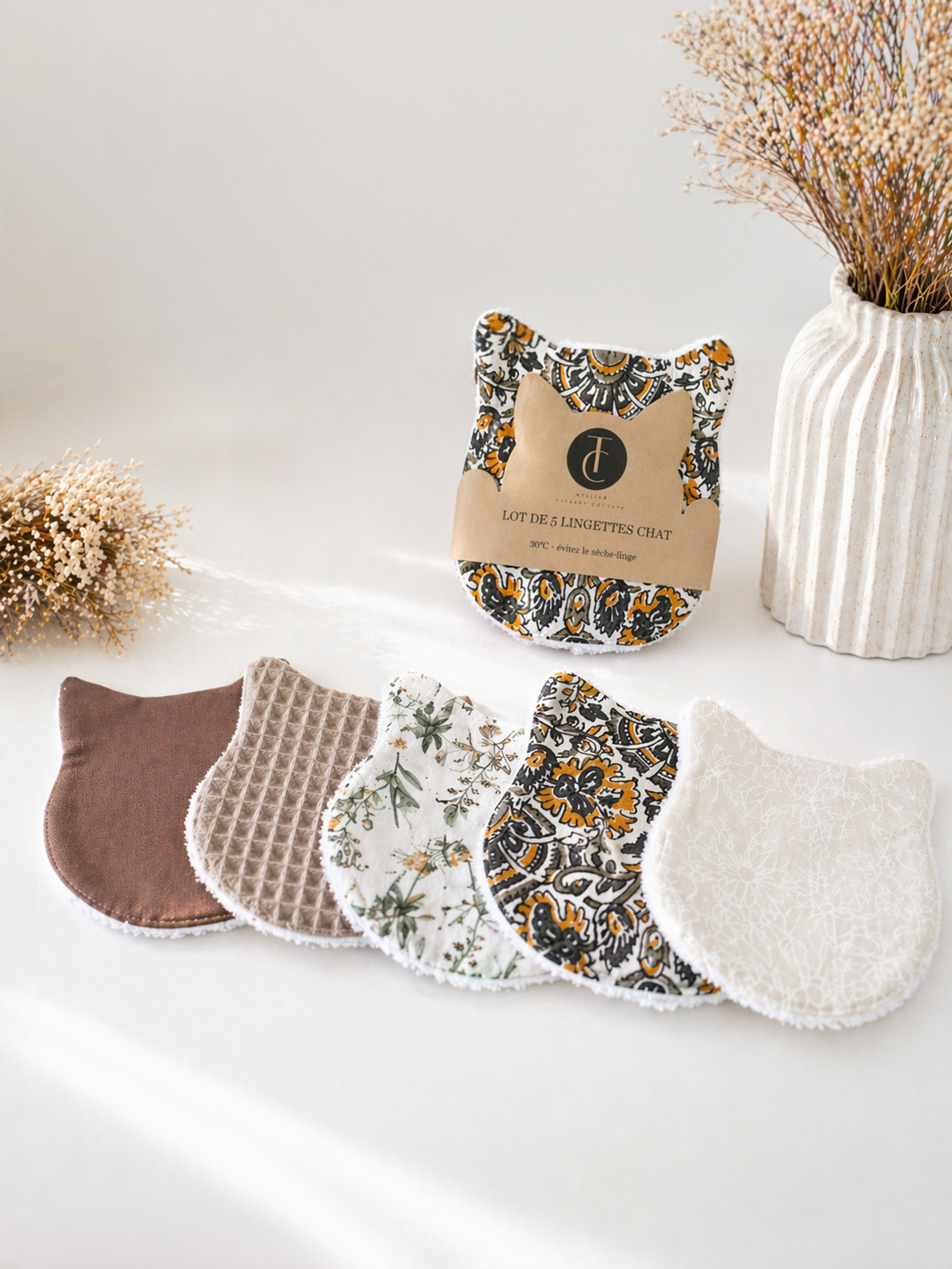 Lot de 5 lingettes Lavables Chat